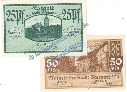Stargard , Notgeld Set mit 2 Scheinen in kfr. Tieste 7075.05.01-02 , Mecklenburg 1921 Verkehrsausgabe
