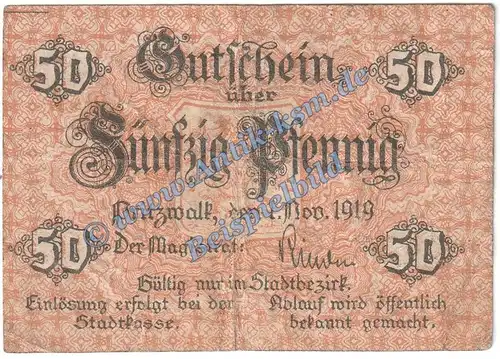 Pritzwalk , Notgeld 50 Pfennig Schein in gbr. Tieste 5775.05.01 , Brandenburg 1919 Verkehrsausgabe