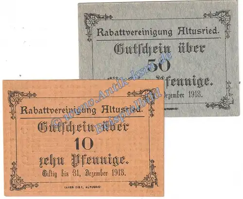 Altusried , Notgeld Set mit 2 Scheinen in kfr. Tieste 0090.10.10-11 , Bayern o.D. Verkehrsausgabe