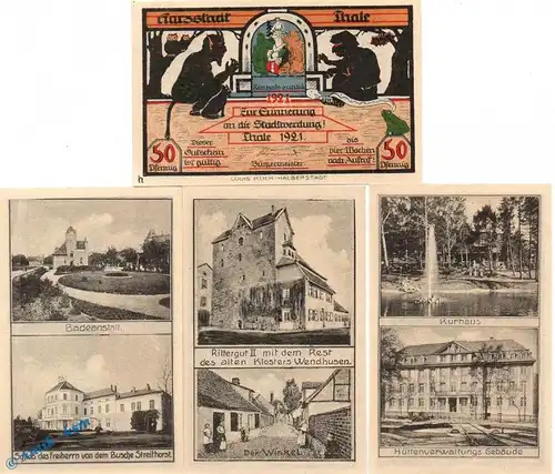 Notgeld Stadt Thale , Set mit 4 Scheinen in kfr. Mehl Grabowski 1320.13 , von 1921 , Sachsen Anhalt Seriennotgeld