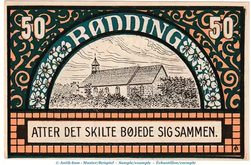 Notgeld Gemeinde Rödding 1131.3.c , 50 Pfennig -Fehldruck- in kfr. von 1920 , Schleswig Holstein Seriennotgeld