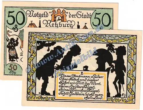 Rehburg , Notgeld 50 Pfennig Schein Nr.2 in kfr. M-G 1107.1 , Niedersachsen 1921 Seriennotgeld