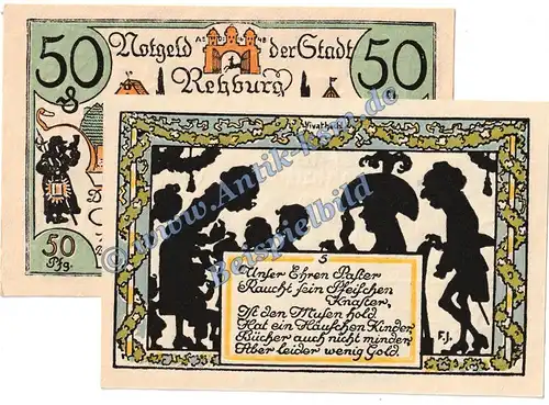 Rehburg , Notgeld 50 Pfennig Schein Nr.5 in kfr. M-G 1107.1 , Niedersachsen 1921 Seriennotgeld