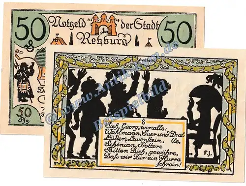 Rehburg , Notgeld 50 Pfennig Schein Nr.8 in kfr. M-G 1107.1 , Niedersachsen 1921 Seriennotgeld