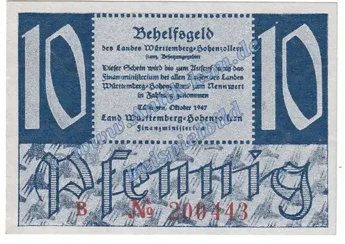 Banknote , 10 Pfennig Schein in kfr. FBZ-8, Ros.215, P.1008 , 1947 Alliierte Besatzung