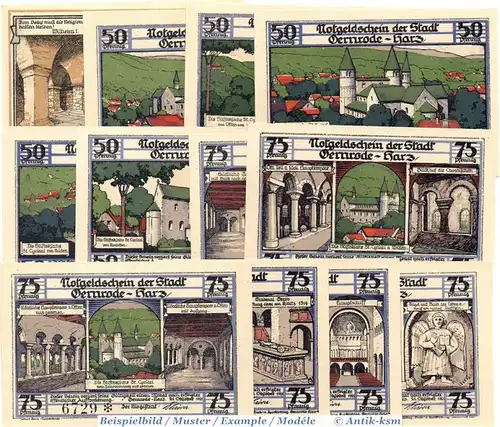Notgeld Gernrode , St. Cyriaci Set mit 12 Scheinen in kfr. Mehl Grabowski 423.4 , von 1921 , Sachsen Anhalt Seriennotgeld