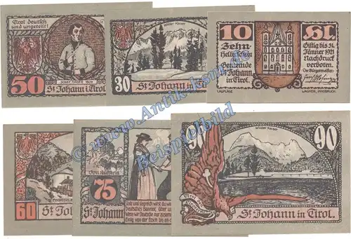 St. Johann , Notgeld Set mit 6 Scheinen in kfr. K-K 898 , Tirol um 1921 Notgeld Österreich