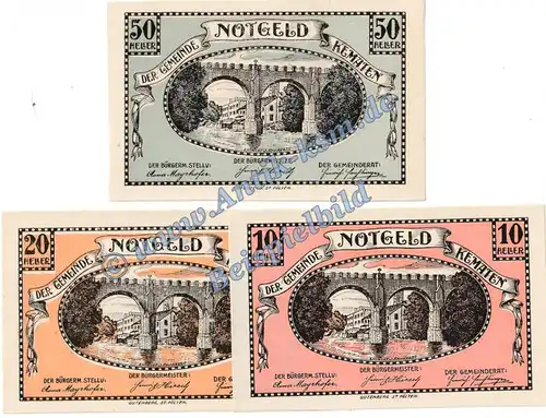 Kematen , Notgeld Set mit 3 Scheinen in kfr. K-K 431 , Notgeld 1920 Niederösterreich