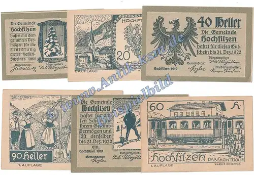 Hochfilzen , Notgeld Set mit 6 Scheinen in kfr. K-K 382.a , Notgeld 1919 Tirol