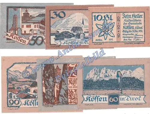 Kössen , Notgeld Set mit 6 Scheinen in kfr. K-K 468.. Notgeld 1919 Tirol