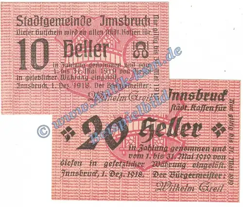 innsbruck , Notgeld Set mit 2 Scheinen in kfr. K-K 409 Notgeld 1918 Tirol