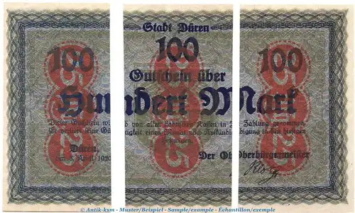 Notgeld Stadt Düren , Set mit 3 x 25 Pfennig -li-mi-re- in kfr. von 1921 , Westfalen Seriennotgeld