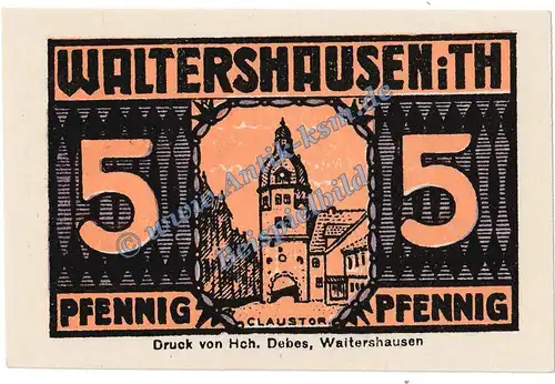 Waltershausen , Notgeld 5 Pfennig Schein in kfr. M-G 1374.1 , Thüringen 1921 Seriennotgeld