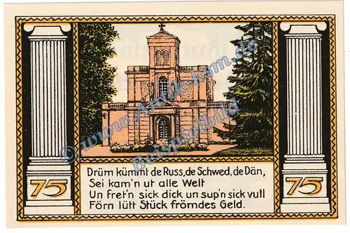 Putbus Rügen , Notgeld 75 Pfennig Schein Nr.4 in kfr. M-G 1081.1 , Mecklenburg Vorpommern o.D. Seriennotgeld