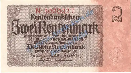 Rentenbanknote , 1 Mark -7 Stellig- in kfr. DEU-223.a, Ros.167, P.174 von 1937 , Drittes Reich - Reichsbank