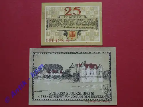 Notgeld Glücksburg , Schleswig Holstein , vollständiger Satz mit 2 Scheinen , Seriennotgeld , 441.1 , von 1920