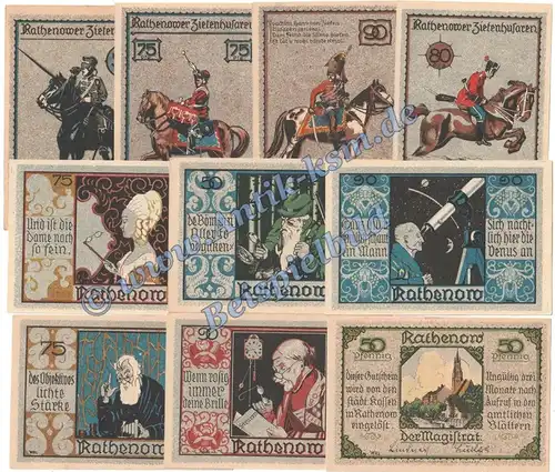 Rathenow , 2 Notgeld Sets mit 10 Scheinen in kfr. M-G 1099.1-2 , Brandenburg o.D. Seriennotgeld