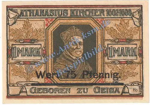 Geisa , Notgeld 1 Mark Nr.1 -Überdruck- in kfr. M-G 413.2.b , Thüringen 1921 Seriennotgeld