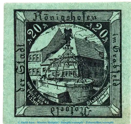 Notgeld Bad Königshofen 3610.05.20 , 20 Pfennig Schein grün in kfr. von 1919 , Bayern Verkehrsausgabe