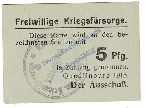 Quedlinburg , Notgeld 5 Pfennig Schein in kfr. Tieste 5835.05.10 , Sachsen Anhalt 1915 Verkehrsausgabe
