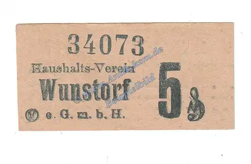 Wunstorf , Notgeld 5 Pfennig -Haushalts-Verein- in kfr. Tieste 8145.05.02 , Niedersachsen o.D. Verkehrsausgabe