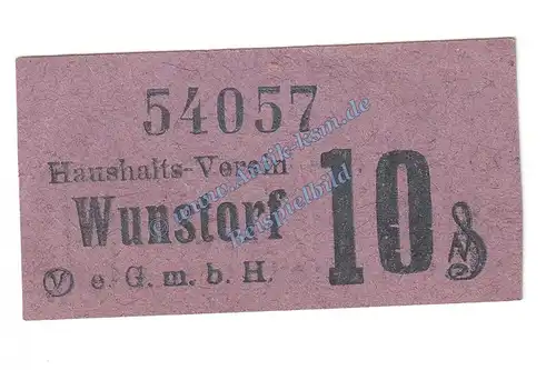 Wunstorf , Notgeld 10 Pfennig -Haushalts-Verein- in kfr. Tieste 8145.05.04 , Niedersachsen o.D. Verkehrsausgabe