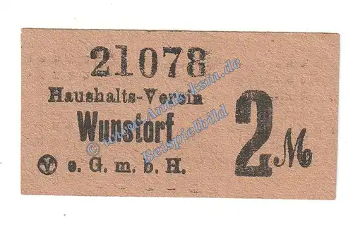 Wunstorf , Notgeld 2 Mark -Haushalts-Verein- in kfr. Tieste 8145.05.09 , Niedersachsen o.D. Verkehrsausgabe