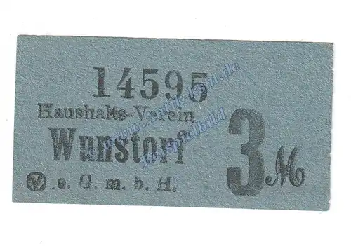 Wunstorf , Notgeld 3 Mark -Haushalts-Verein- in kfr. Tieste 8145.05.10 , Niedersachsen o.D. Verkehrsausgabe