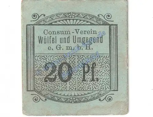 Wülfel , Notgeld 20 Pfennig Schein in gbr. Tieste 8120.05.16 , Niedersachsen o.D. Verkehrsausgabe