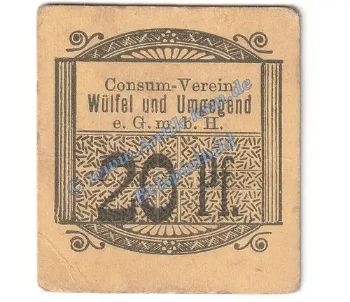 Wülfel , Notgeld 20 Pfennig Schein in gbr. Tieste 8120.05.10 , Niedersachsen o.D. Verkehrsausgabe