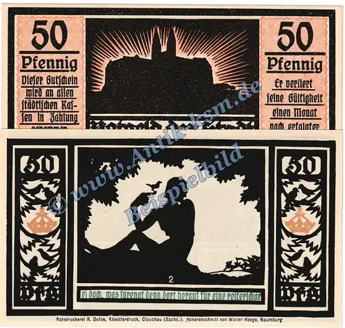 Quedlinburg , Notgeld 50 Pfennig Nr.2 -orange- in kfr. M-G 1087.4 , Sachsen Anhalt 1921 Seriennotgeld