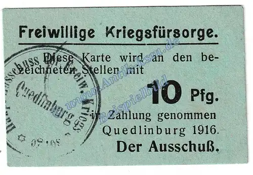 Quedlinburg , Notgeld 50 Pfennig -1916- in kfr. Tieste 5835.05.20 , Sachsen 1916 Verkehrsausgabe