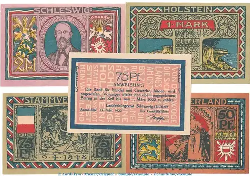 Notgeld Landesbürgeramt Altona 29.1.a , Set mit 5 Scheinen schwarz in kfr. von 1922 , Hamburg Seriennotgeld