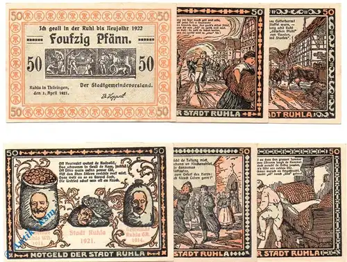 Notgeld Ruhla , Set mit 6 Scheinen , Mehl Grabowski 1153.2 , von 1921 , Thüringen Seriennotgeld