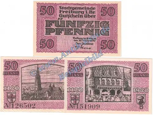 Freiburg , Notgeld Set mit 3 Scheinen in kfr. Tieste 1955.05.15-17 , Baden 1920 Verkehrsausgabe