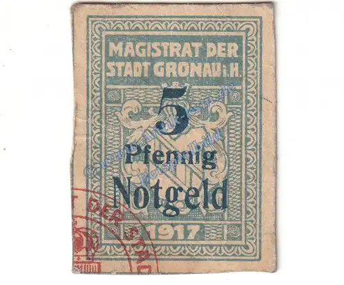 Gronau , Notgeld 5 Pfennig Schein in gbr. Tieste 2490.05.01 , Niedersachsen 1917 Verkehrsausgabe
