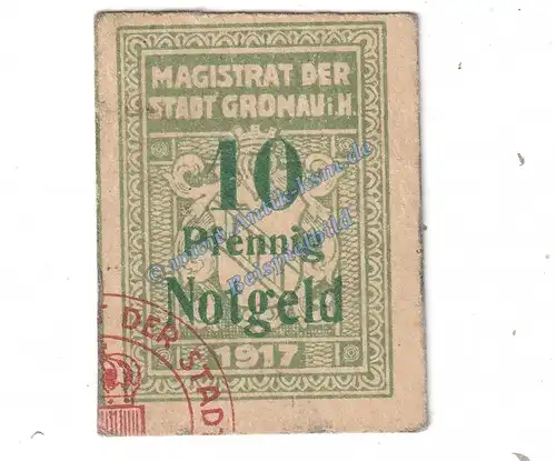 Gronau , Notgeld 10 Pfennig Schein in gbr. Tieste 2490.05.02 , Niedersachsen 1917 Verkehrsausgabe