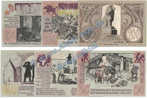 Lucka , Notgeld Set mit 6 Scheinen in kfr. M-G 816.1 , Thüringen 1921 Seriennotgeld
