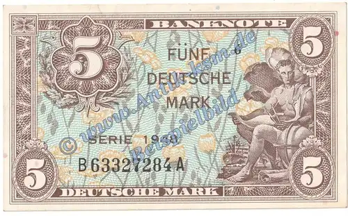 Banknote , 5 Mark Schein in kfr. WBZ-4, Ros.236, P.4a von 1948 , Bank deutscher Länder , Kopfgeld