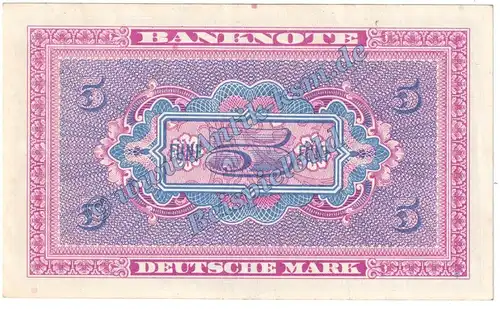 Banknote , 5 Mark Schein in kfr. WBZ-4, Ros.236, P.4a von 1948 , Bank deutscher Länder , Kopfgeld