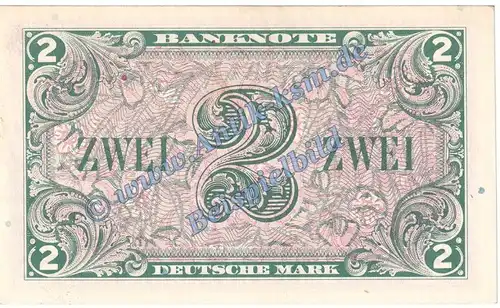 Banknote , 2 Mark Schein in kfr. WBZ-3, Ros.234, P.3a von 1948 , Bank deutscher Länder , Kopfgeld