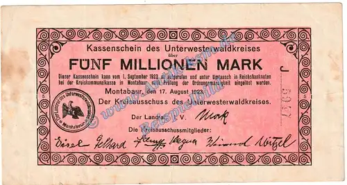 Montabaur , Banknote 5 Million Mark Schein in gbr. Keller 5308.g , Hessen 1923 Grossnotgeld - Inflation