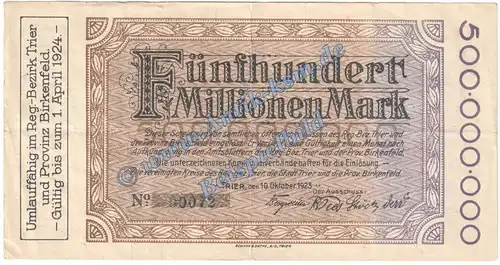 Trier , Banknote 500 Millionen Mark Schein in gbr. Keller 5229.K , Rheinland 1923 Grossnotgeld - Inflation