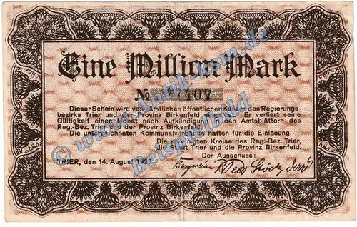 Trier , Banknote 1 Million Mark Schein in gbr. Keller 5229.a , Rheinland 1923 Grossnotgeld - Inflation