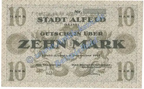 Alfeld , Banknote 10 Mark MUSTER-Schein in kfr. Geiger 007.04.M , Niedersachsen 1918 Grossnotgeld