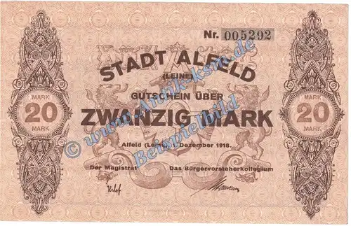 Alfeld , Banknote 20 Mark Schein in kfr. Geiger 007.05.a , Niedersachsen 1918 Grossnotgeld