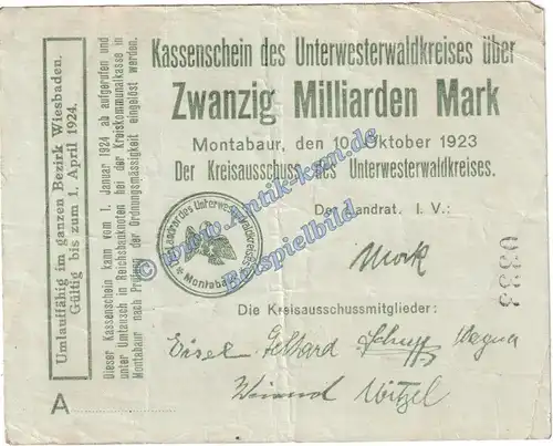 Montabaur , Banknote 20 Milliarden Mark Schein in gbr. Keller 5308.v , Hessen 1923 Grossnotgeld - Inflation