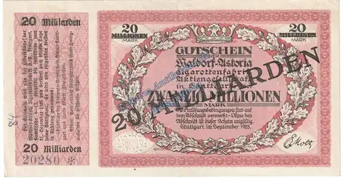 Stuttgart , Banknote 20 Milliarden Mark Schein in L-gbr. Keller 4929.b , Württemberg 1923 Grossnotgeld - Inflation