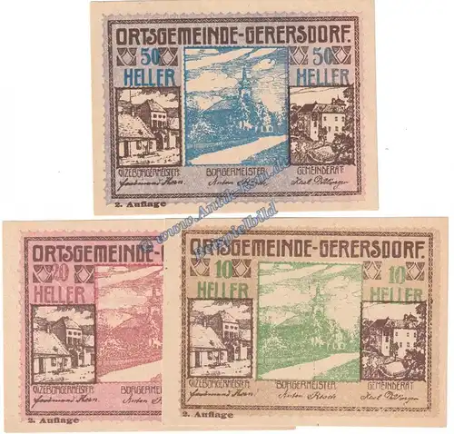 Gerersdorf , Notgeld Set mit 3 Scheinen in kfr. K-K 230.c Niederösterreich o.D