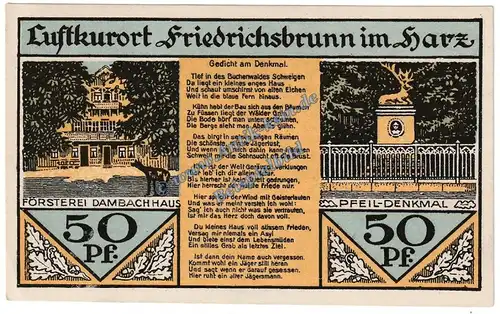 Friedrichsbrunn , Notgeld 50 Pfennig Nr.4 -o.Sign.- in kfr. M-G 394.2 , Sachsen Anhalt 1921 Seriennotgeld